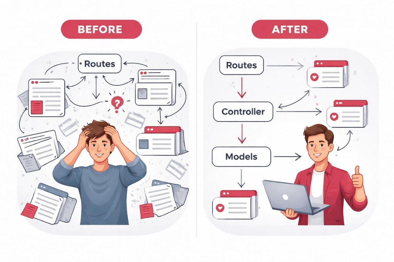 Illustration showing a before and after comparison of software development processes.