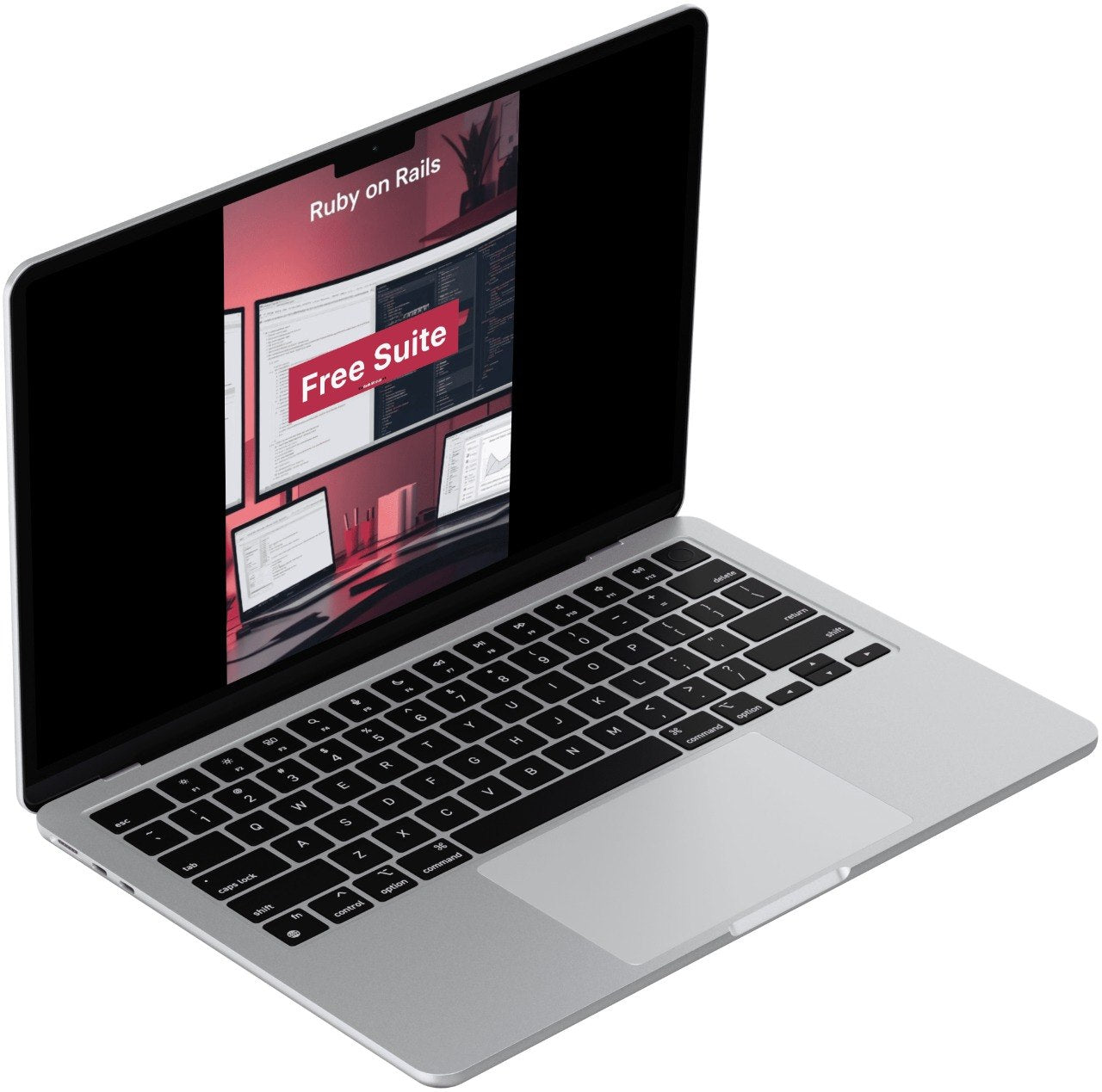 Laptop with a Ruby on Rails Free Suite displayed on the screen