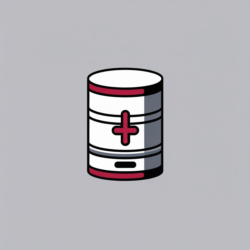 Illustration of a cylindrical container with a red cross on a gray background