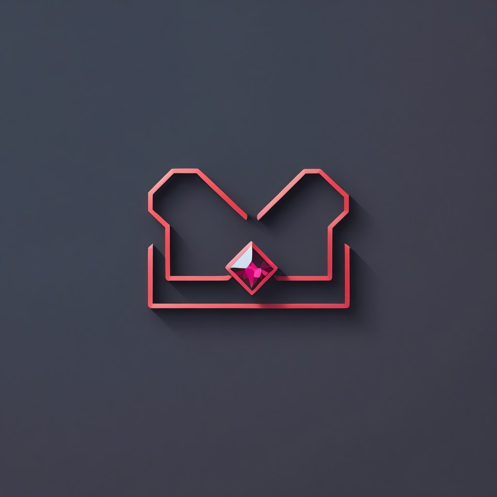 Red outline of a shirt with a white and pink diamond on a dark background