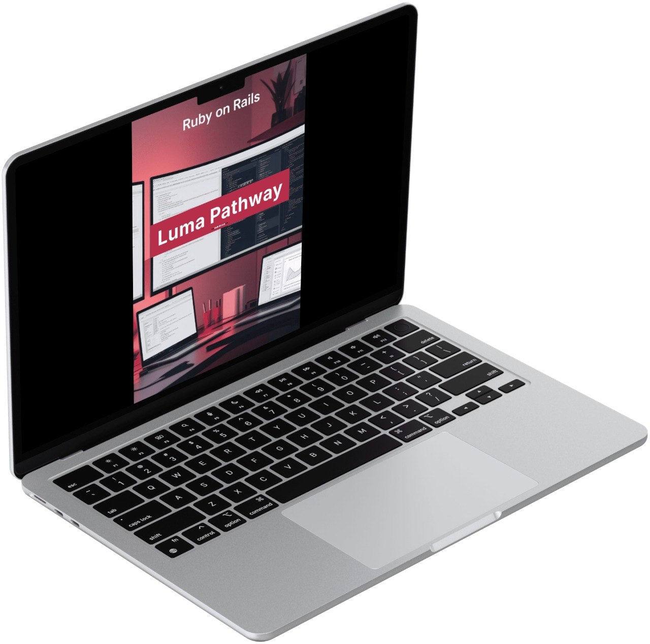 Laptop with a screen displaying 'Luma Pathway' on a white background