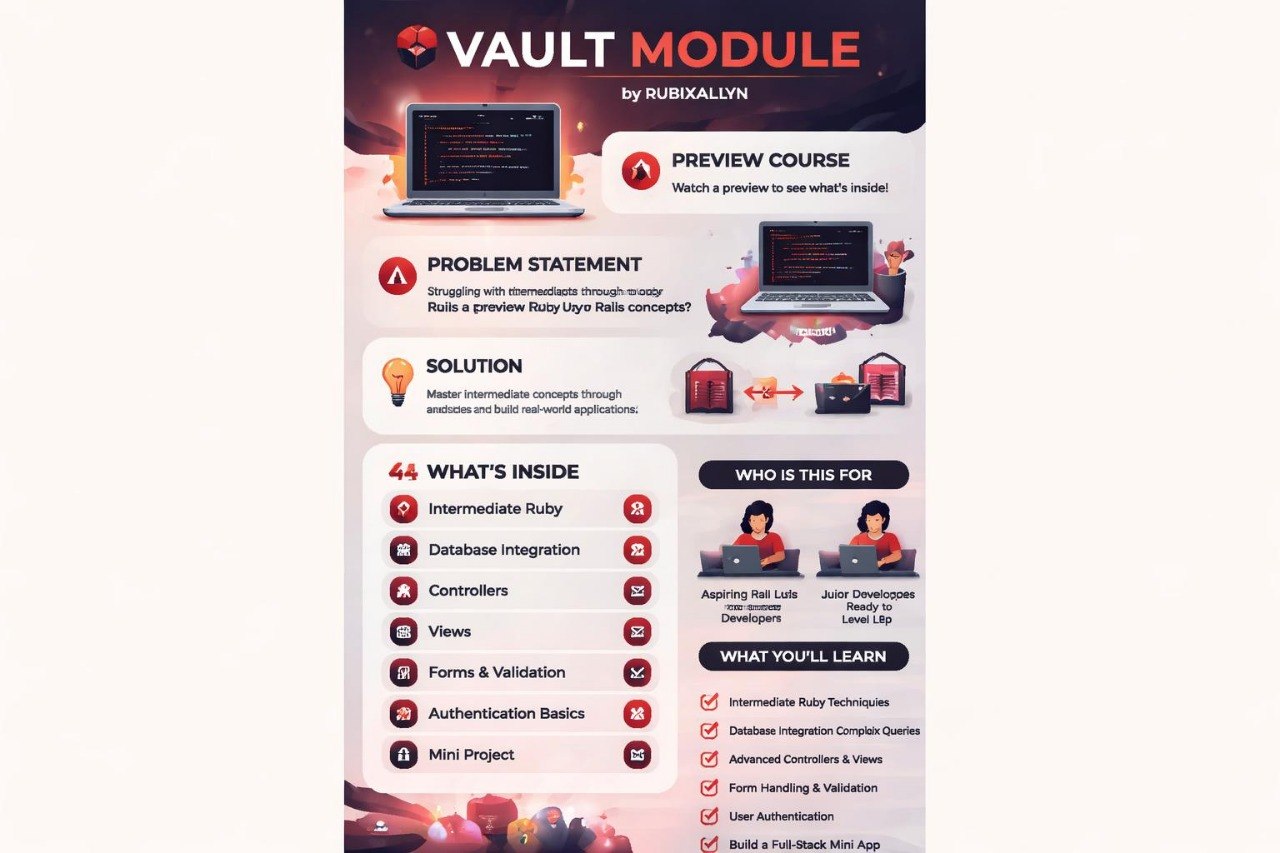 Promotional graphic for a 'Vault Module' by RubikAllyn with text and icons on a white background.